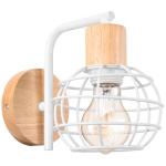 Wandlamp voor binnen, hout, E27 wandlamp, vintage, industrieel, wit, retro lamp van kooi, metaal, moderne wandlampen voor woonkamer, eetkamer, slaapkamer, hal, keuken