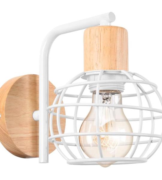 Wandlamp voor binnen, hout, E27 wandlamp, vintage, industrieel, wit, retro lamp van kooi, metaal, moderne wandlampen voor woonkamer, eetkamer, slaapkamer, hal, keuken