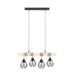 hanglamp Townshend 5, 4-lichts vintage pendellamp in industrieel ontwerp, retro plafondlamp hangend van staal en hout, kleur zwart, bruin, FSC gecertificeerd, E27