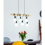 hanglamp Townshend, 6 lampen, vintage hanglamp in industrieel design, retro hanglamp van staal en hout, kleur: zwart of bruin.