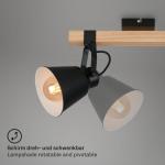 Verlichting plafondlamp retro met houten balken, 2-vlammige plafondlamp vintage, E27 fitting max. 40 watt, verstelbare lampenkappen, rustieke plafondspot, zwart-hout 2406-025