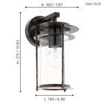 Buitenwandlamp Valdeo, 1-lichts buitenlamp, wandlamp van verzinkt staal, kleur: koperkleuren-antiek, glas: helder, fitting: E27, IP44, 16,5 x 20 x 27,5 cm