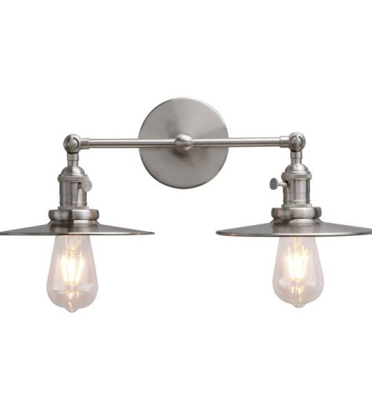 Wandlamp, 2 vlammen, metalen kap, vintage industriële loft wandlamp, antiek decoratief design, landhuisstijl, E27, wandverlichting, keukenwandlamp (geborsteld roestvrij staal kleu