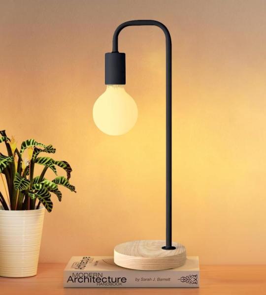 Industriële tafellamp voor de slaapkamer, volledig dimbare moderne bedlampen met 2700 K warme gloeilamp voor kinderen, lezen, minimalistische bedlampjes voor op kantoor (zwart)