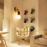 Loft Vintage Retro Industrie E27 Edison LED wandlamp licht hout & metalen lampenkap wandlampen lamp koffie wandlamp woonkamer slaapkamer nachtkastje restaurant gang (zwart)
