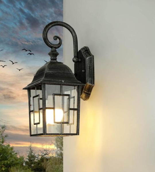 Maritime wandlamp buiten FRIESEN zwart-zilver aluminium glas lantaarn E27 H: 37 cm buitenlamp tuin balkon
