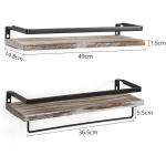 Zwevende houten wandplank, wandgemonteerde zwevende planken met handdoekhouder, rustieke opbergplanken, ideaal voor woonkamer, slaapkamer, hal, badkamer, 2 stuks (wit gewassen)