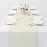 Tafelloper, 2 stuks, 90 x 300 cm, beige kaasdoek, lange tafelloper van gaas, rustieke tafelloper, mousseline tafelloper voor bruiloftsdecoratie, verjaardagsfeest, beige
