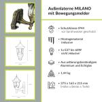 Milano Buitenwandlamp met bewegingsmelder, aluminium, glas in goud, antiek, IP44, terras, tuin, hoogte: 37,5 cm, E27, lantaarn, wandlamp, outdoor, MILANO