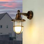 Buitenwandlamp messing glas in antiek koper IP64 tuin balkon T: 22 cm E27 riffel nostalgie maritieme wandlantaarn Outdoor SANTORIN