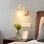 2 stuks vintage wandlampen voor binnen, industriële wandverlichting, E27, retro lamp van metaal en hout, vintage wandlamp voor woonkamer, eetkamer, slaapkamer, hal, keuken, wit