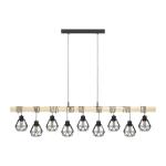 hanglamp Townshend 5, 9-lichts vintage pendellamp in industrieel ontwerp, retro plafondlamp hangend van staal en hout, kleur zwart, bruin, FSC-gecertificeerd, E27