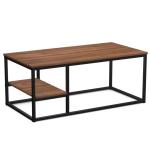 Salontafel, woonkamertafel, salontafel met stalen frame en planken, industrieel design, Scandinavische stijl, eenvoudige montage, bijzettafel van hout, walnootkleur