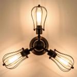 Vintage plafondlamp, industriële stijl, verstelbaar stopcontact, metaaldraadkooi, halve schaalmontage, rustieke plafondlamp, lichtmetalen lampen (zonder gloeilamp) (met 4 lampen) 