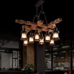 E27 Henneptouw Hanglamp Retro Hanglicht Loft Houten Kroonluchter Industrieel Metaal Drop Lights Internet Cafe Hanglampen Verstelbare hoogte Restaurantverlichting Retro 8 Lamp