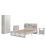 Moderne complete slaapkamerset: houten bed, nachtkastje, commode, kledingkast met 2 deuren - wit design, 140 x 200 cm tweepersoonsbed met opbergfunctie (wit)