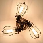 Vintage plafondlamp, industriële stijl, verstelbaar stopcontact, metaaldraadkooi, halve schaalmontage, rustieke plafondlamp, lichtmetalen lampen (zonder gloeilamp) (met 4 lampen) 