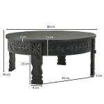 FineBuy Design salontafel mango massief houten banktafel, rond, zwart, woonkamertafel, salontafel, tafel, woonkamer, oosters, koffietafel, loungetafel