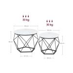 Salontafel rond, set van 2, woonkamertafel, bijzettafel, modern, afneembaar tafelblad, voor woonkamer, marmerwit-inktzwart LCT041W59