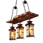 E27 Antieke hangende lamp Eettafel Kroonluchter Hout Smeedijzeren hanglicht Industriële druppelverlichting Vintage hangende lampen Landhuis Retro verlichting Slaapkamer 3 lampen