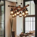 Hanglamp Vintage Hangende Verlichting Eetkamer Kroonluchter Binnen Retro Industriële Hangende Lamp Van Hout Metaal Glazen Lampenkap E27 Plafondverlichting Bar Hoogte Verstelbaar P