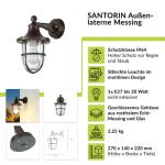 Buitenlamp muur roestbruin antiek glas echt messing E27 IP64 huis binnenplaats maritiem H: 27 cm wandlamp huis tuin SANTORIN