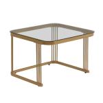Nestbare salontafel: hoogglans marmeren buitenkant en glazen tafelblad, gouden decoratie, bijzettafel met lade. Set van twee