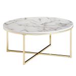 FineBuy Design salontafel Ø 80 cm marmerlook, woonkamertafel met metalen frame, ronde tafel woonkamer bijzettafel