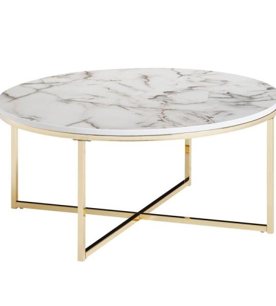 FineBuy Design salontafel Ø 80 cm marmerlook, woonkamertafel met metalen frame, ronde tafel woonkamer bijzettafel