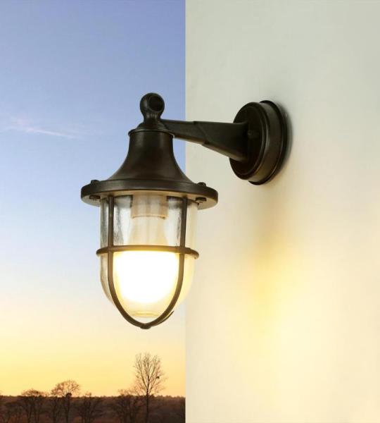 Wandlamp messing glas in zwart antiek IP64 tuin balkon H: 27 cm E27 nostalgisch rustieke maritieme wandlantaarn buiten Santorin