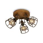 - Retro plafondlamp met traliekap, 3-lichts vintage plafondlamp, E27 fitting max. 25 watt, verstelbare lampenkappen, rustieke plafondspot gemaakt van staal, bruin.