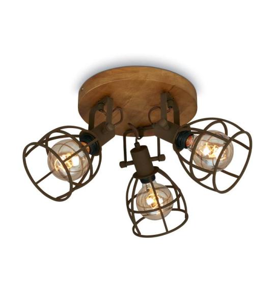 - Retro plafondlamp met traliekap, 3-lichts vintage plafondlamp, E27 fitting max. 25 watt, verstelbare lampenkappen, rustieke plafondspot gemaakt van staal, bruin.