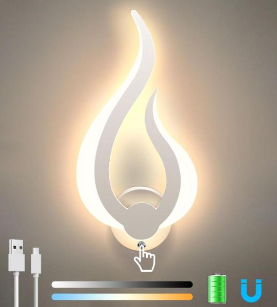 Draadloze LED wandlamp op batterijen dimbaar wandlamp magnetisch met aanraakschakelaar 3 kleurtemperaturen voor woonkamer slaapkamer gang oplaadbare wandlampen, wit