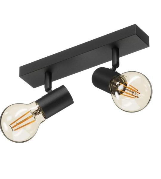 Plafondspot E27, vintage plafondlamp, 2 spots, zwart, draaibaar, industriële plafondlamp, plafondverlichting voor binnen, voor keuken, slaapkamer, woonkamer, 26 cm, lamp niet inbe