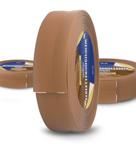 Zachte plint, 175 m (7 x 25 m), amber, 32 x 23 mm, pvc, zelfklevend, knikhoek plint, hoekprofiel, aansluitprofiel, vloerlijst, rubberen plint