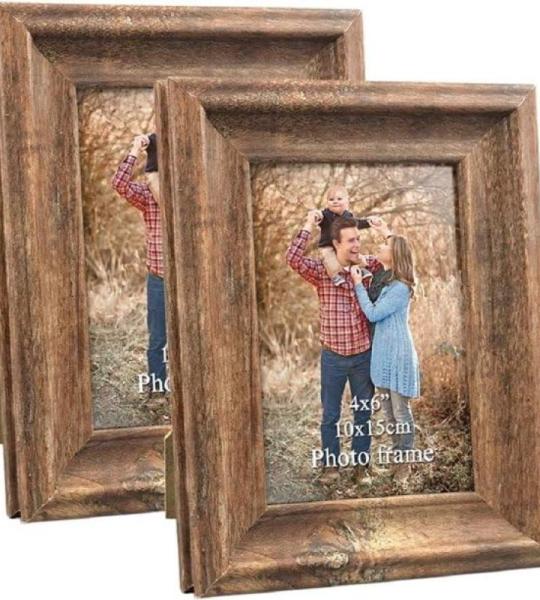 Rustieke fotolijst, 10 x 15 cm, set van 2, wand- en tafelfotolijst, bruin