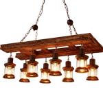 Smeedijzeren hangende lamp Houten Industriële zolderbar Hangende verlichting Retro hanglamp In hoogte verstelbaar Transparant glas Lampenkap Kamer Woonkamer Kroonluchter
