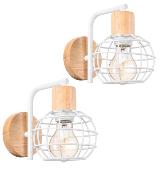 Wandlamp voor binnen, 2 stuks, vintage wandlampen, industriële wandverlichting, E27, retro lamp van kooi, metaal en hout, vintage wandlamp voor woonkamer, eetkamer, slaapkamer, ha