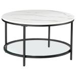 Salontafel, woonkamertafel, banktafel, voor woonkamer, met glasplaat, veel opbergruimte, eenvoudige montage, moderne stijl, marmerwit-inktzwart LCT071B13