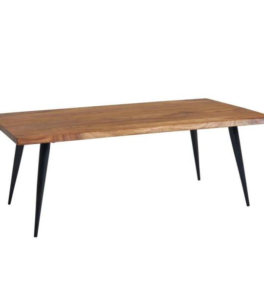 Koffietafel Massief Sheesham-Hout en Metaal 110x60x40 cm Salontafel Bruin | Vierkante Tafel Woonkamer Moderne met Boomrand | Lage Bijzettafel Woonkamertafel