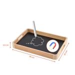 Holztablett Natur mit Magnet Boden in schwarz - 34 x 23 cm - Deko Tablett mit Kreidetafel magnetisch - Geschenk Tablett Pinnwand Memotafel Küchentafel