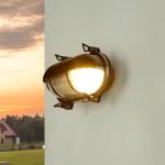 Buitenlamp messing ribbelglas maritiem IP64 B: 21 cm H: 13 cm E27 in koper antieke wandlamp tuinlamp scheepslamp