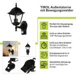 TIROL Outdoor wandlamp met bewegingsmelder, aluminium en glas, zwart, IP44, tuin, H: 37,5 cm, E27 lantaarn, wandlamp, huiswand