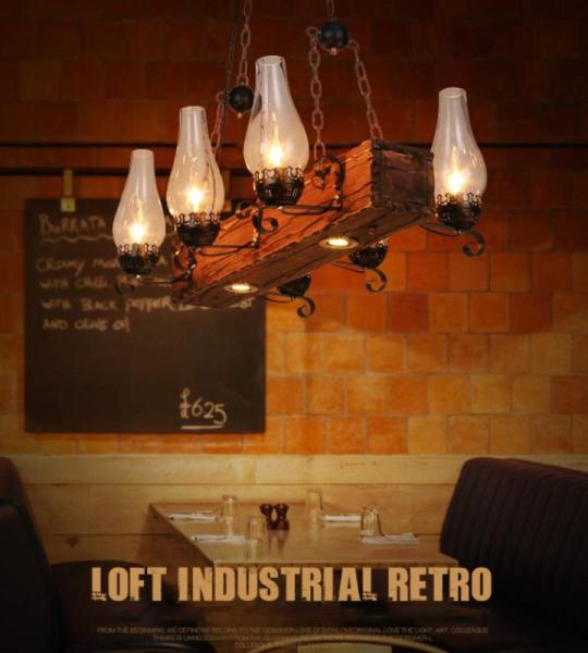 Houten smeedijzeren kroonluchter Retro hanglamp Industriële hanglampen In hoogte verstelbare industriële zolderbalk Hangende lichten Eetkamerverlichting Creatieve persoonlijkheid