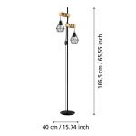 Staande lamp Townshend 5, 2-lichts vintage vloerlamp in industrieel design, retro staande lamp van staal en hout, kleur zwart, bruin, fitting E27, FSC-gecertificeerd, incl. schakel