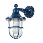 Wandlamp buiten IP64 blauw E27 glas messing massief maritiem H: 27 cm decoratieve buitenwandlamp huis tuin