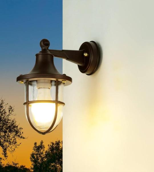 Buitenlamp muur roestbruin antiek glas echt messing E27 IP64 huis binnenplaats maritiem H: 27 cm wandlamp huis tuin SANTORIN