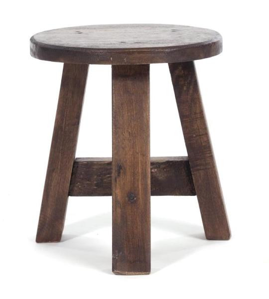 Rustieke houten KRUK Bern | 23x20x20 cm (HxBxD), gerecycled hout, massief | decoratieve bijzettafel, plantenkruk, krukje | Kleur: 03 donkerbruin