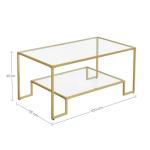 Salontafel, glazen tafel, woonkamertafel, 2 planken van gehard glas, stalen frame, 55 x 100 x 45 cm, decoratie, voor woonkamer, goudkleurig LGT033A01