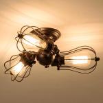 Vintage industriële plafondlamp, verstelbaar stopcontact, metaaldraadkooi, halve schaalmontage, rustieke plafondlamp, lichtmetalen lampen (zonder gloeilamp) (met 5 lampen) (brons)